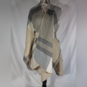 🤎 Emanuel Geraldo Women's Plaid Open-Front Ruana Poncho Wrap Belted One Size 🍂